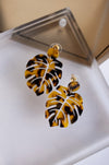 Acrylic Palm Leaf Earrings, Tortoise