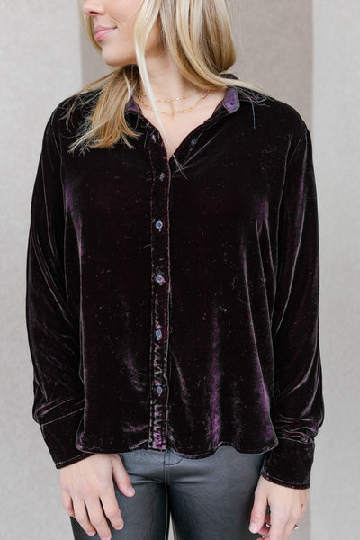 Bella Dahl Halle Washed Velvet Shirt, Currant