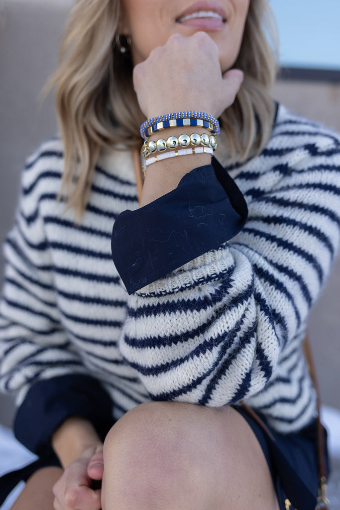Margot Vertical Stripes Beaded Bracelet Navy – INK+ALLOY, LLC