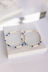CL Glass Bead Hoop Earrings, Cream/Navy/Light Blue