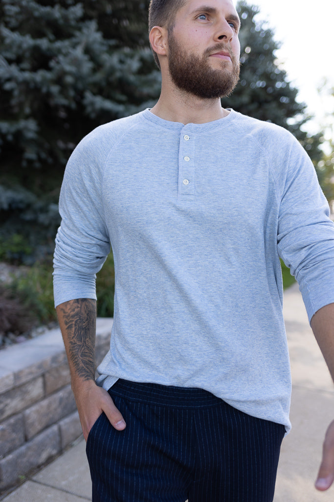 Faherty Cloud Long Sleeve Henley, Light Blue