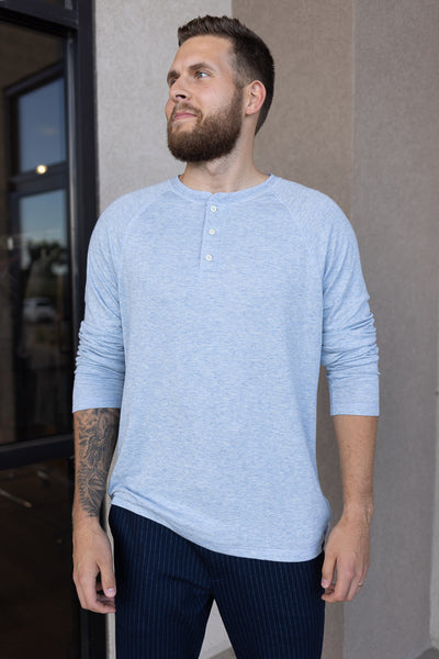 Faherty Cloud Long Sleeve Henley, Light Blue
