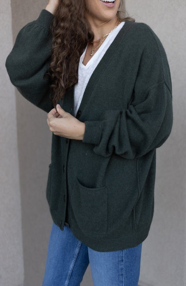 Ryleigh Oversized Cashmere Cardigan, Olive Green