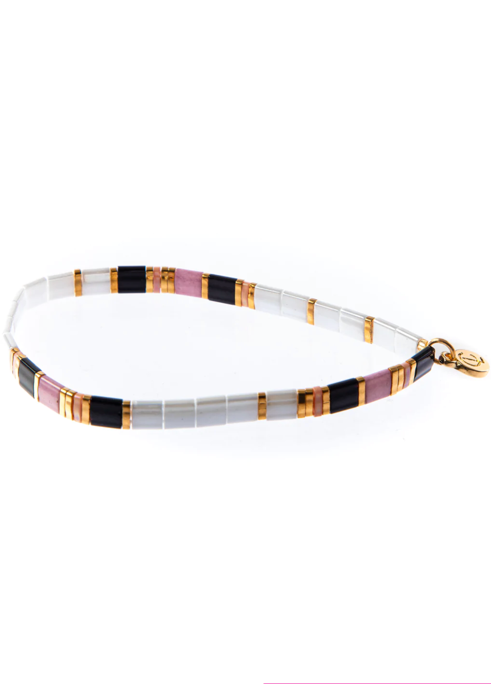 CL Glass Bead Bracelet, White/Pink/Gold