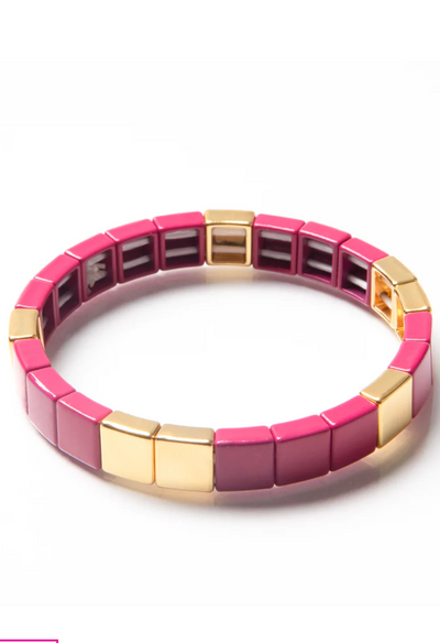 CL Tile Bead Bracelet, Fuchsia/Gold
