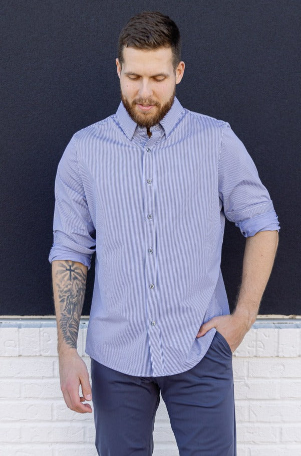 Rhone Commuter Shirt, Blue Stripe
