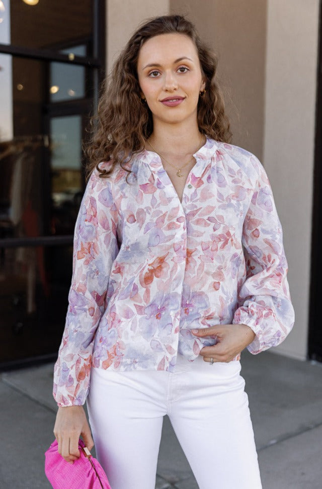 Bella Dahl Floral Linen Raglan Shirt RUST Co