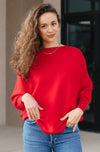 .Kira Ribbed Dolman Sweater, Scarlet