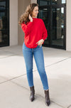 Kira Ribbed Dolman Sweater, Scarlet