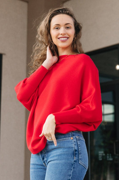 Kira Ribbed Dolman Sweater, Scarlet