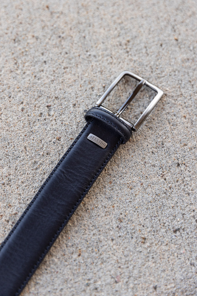 Mens Classic Leather Belt, Black (size 28/30 waist)