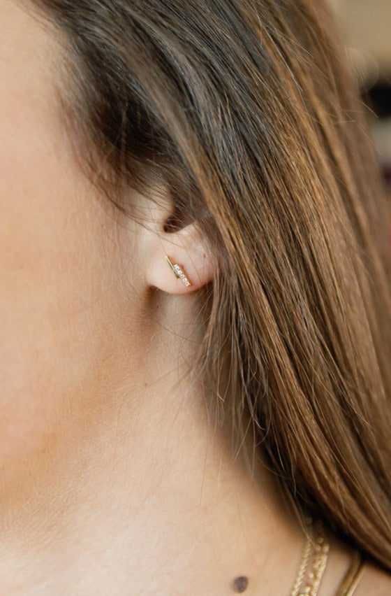 KN Double Bar w/ Crystals Stud Earrings