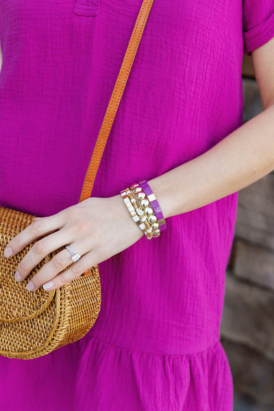 CL Tile Bead Bracelet, Fuchsia/Gold