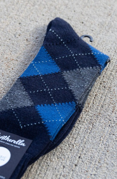 Pantherella Argyle Socks, Navy/Grey/Blue