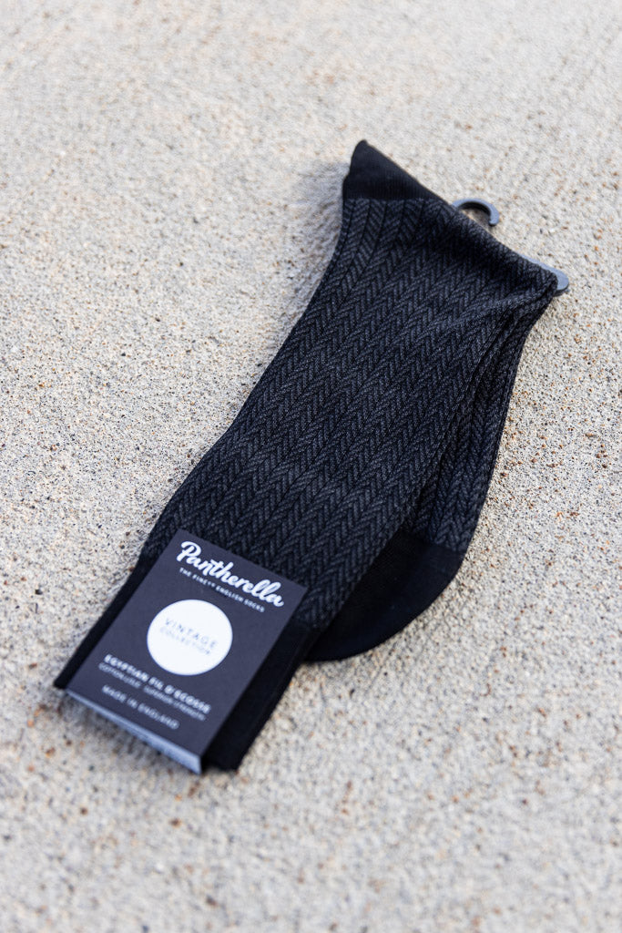 Pantherella Herringbone Socks, Black/Dk Grey