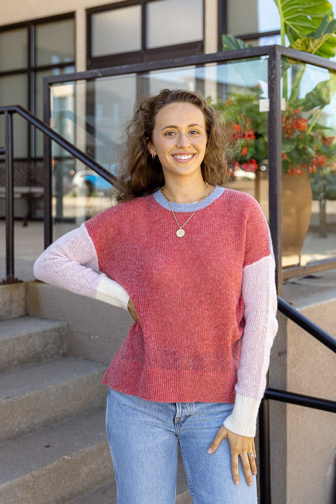 SUNDRY Colorblock Sweater - RUST u0026 Co.