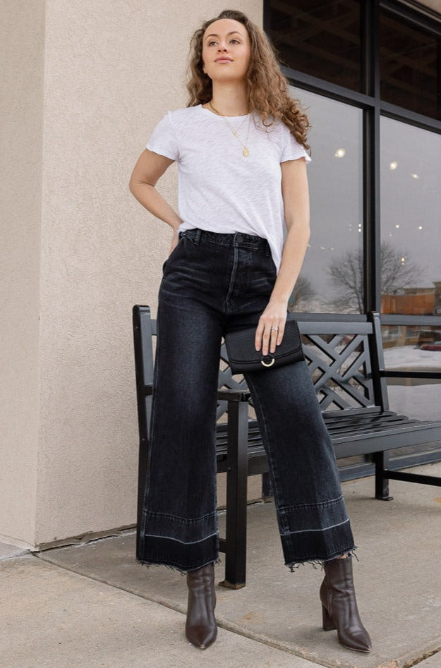 Moussy MV Elba Center Press Wide Cropped Jeans, Size 27