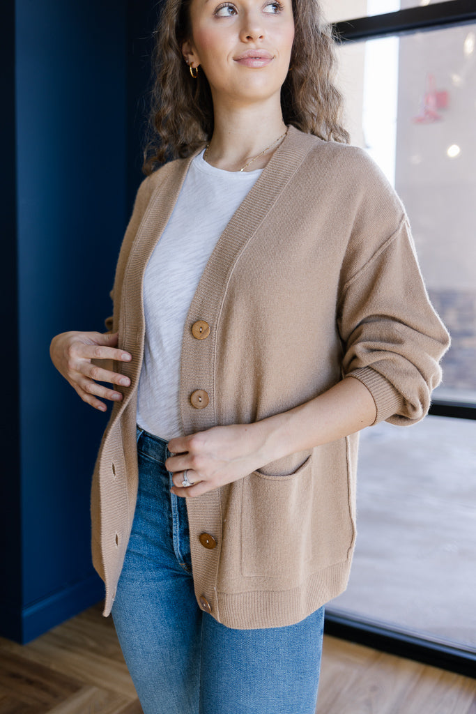 Ryleigh Oversized Cashmere Cardigan, Camel - RUST & Co.